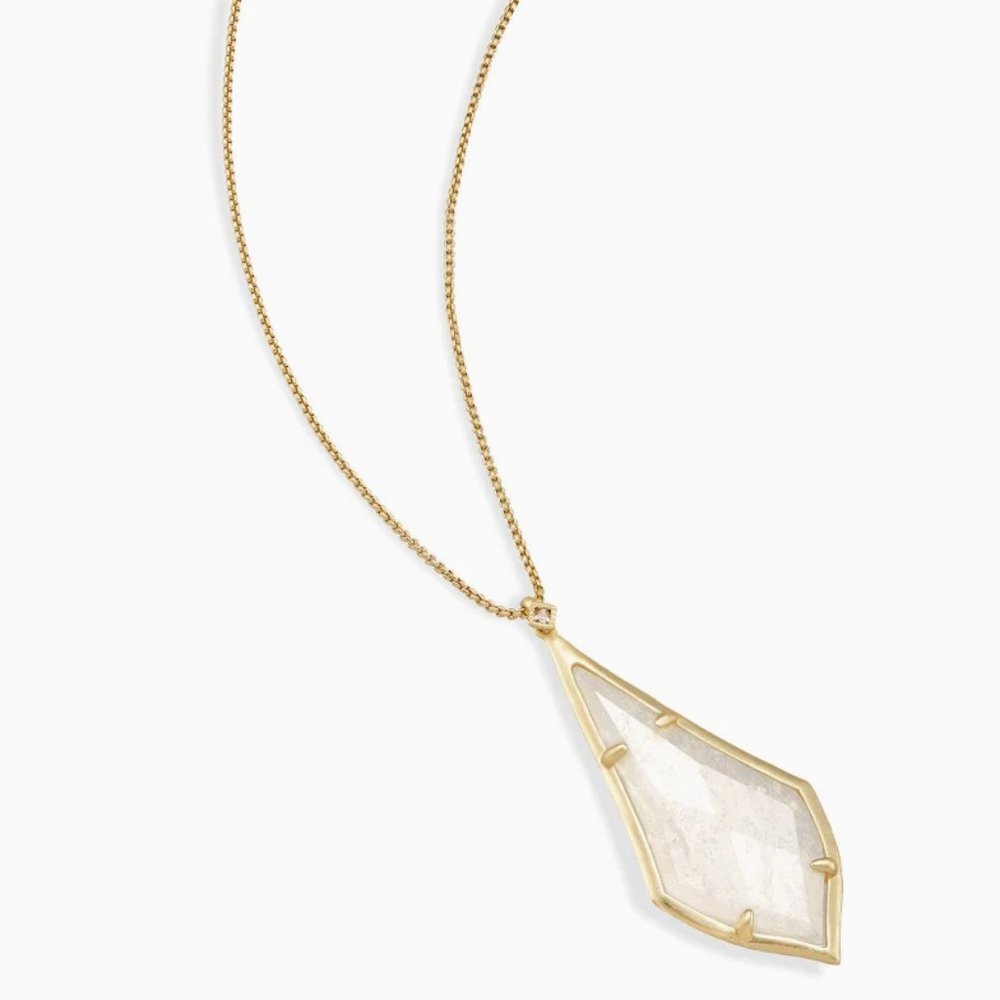 Damon Long Pendant Necklace in Gold and Blue crystal